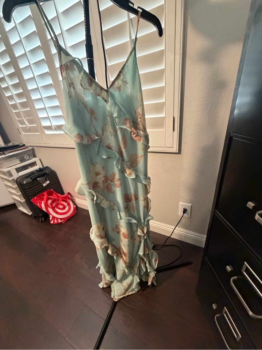 a new day Mint Blue Floral Ruffle Maxi Slip Dress